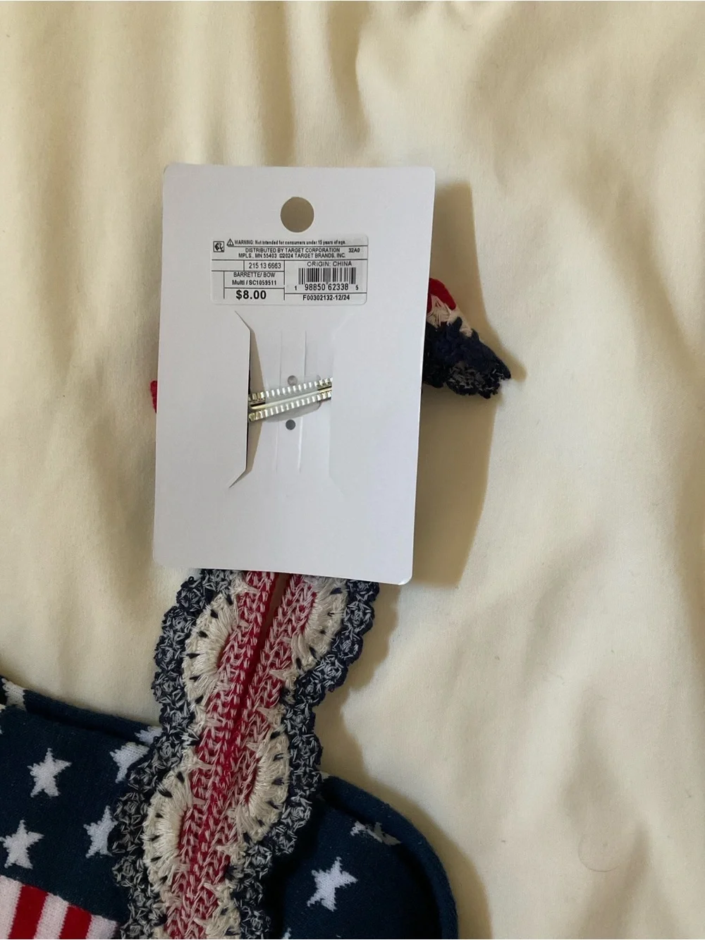 Target crocheted Hair bow Red, White & Navy Star-Striped Socks